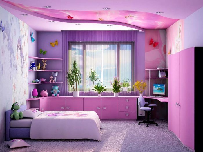 Детская комната в фиолетовых тонах придаст интерьеру изюминку и необычный вид.