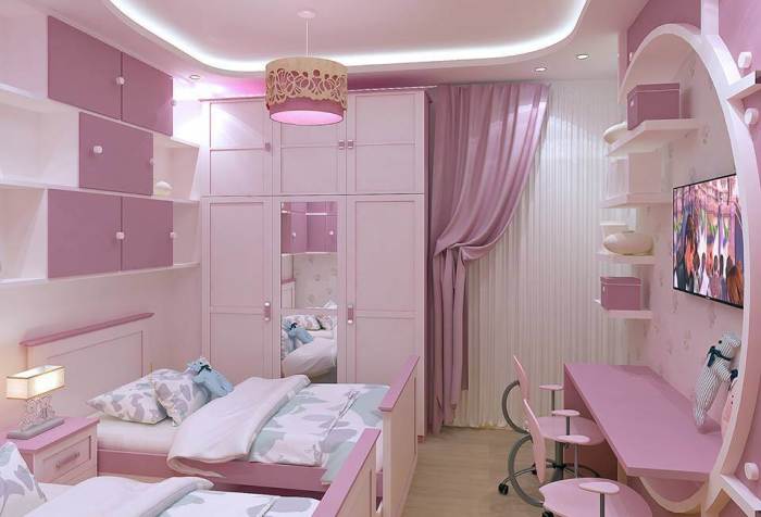 Ультрасовременный интерьер детской комнаты в розовых тонах.
